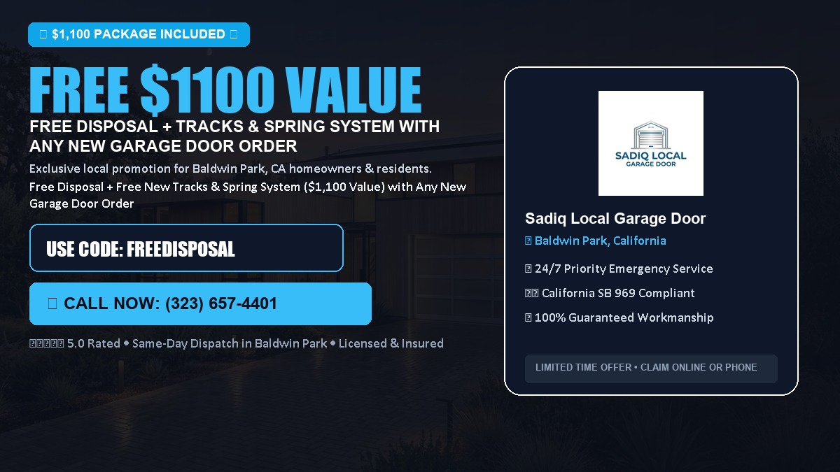 Free Disposal + Free New Tracks & Spring System with Any New Garage Door Order ($1100 Value) in Baldwin Park, CA